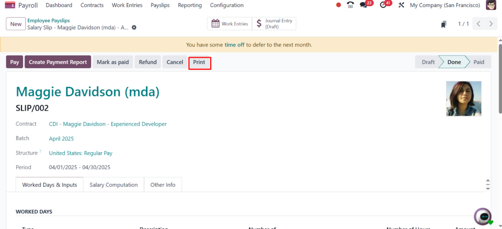 Downloading Odoo Payslip PDF