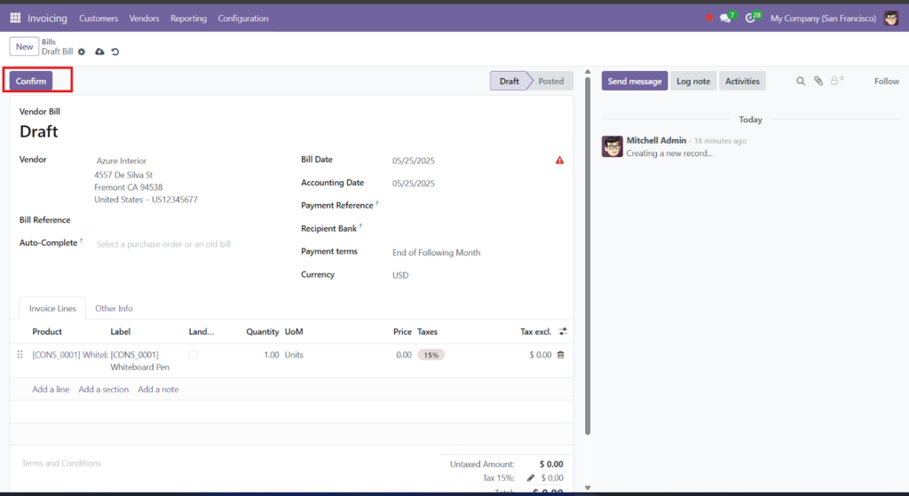 Validate Vendor Bill Button