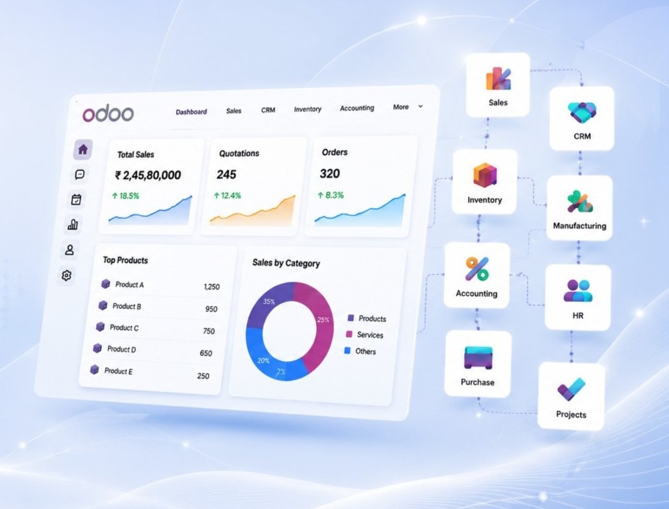 Odoo ERP Platform Dashboard Mockup